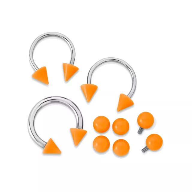 Kayla Malecc Multi-Pack Titanium Horseshoe Rings with Neon Orange Ends and Extra Balls 3 Pack - 20-16 Gauge at Spencer's