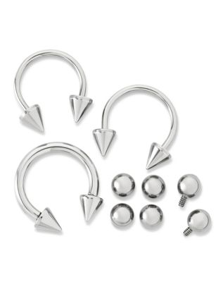 Kayla Malecc Multi-Pack Silvertone Titanium Horseshoe Rings with Extra Ends 3 Pack - 16-20 Gauge
