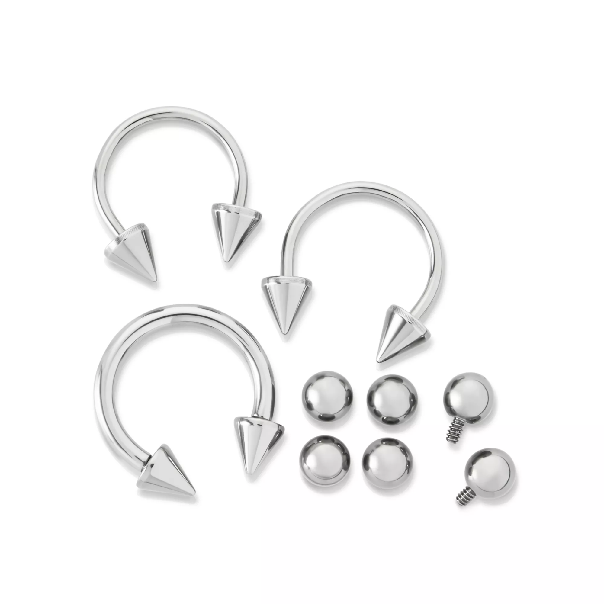 Kayla Malecc Multi-Pack Silvertone Titanium Horseshoe Rings with Extra Ends 3 Pack - 16-20 Gauge
