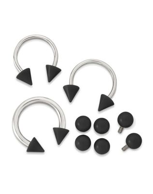 Kayla Malecc Multi-Pack Black Titanium Horseshoe Rings with Extra Ends 3 Pack - 16-20 Gauge