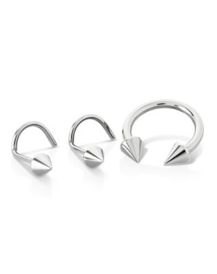 Kayla Malecc Multi-Pack CZ Silvertone Horseshoe Ring and Screw Nose Rings 3 Pack - 18-16 Gauge
