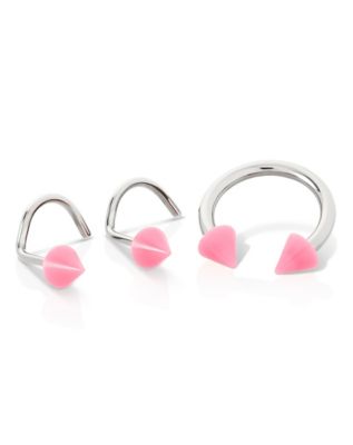 Kayla Malecc Multi-Pack Pink Titanium Horseshoe Ring and Screw Nose Rings 3 Pack - 18-16 Gauge