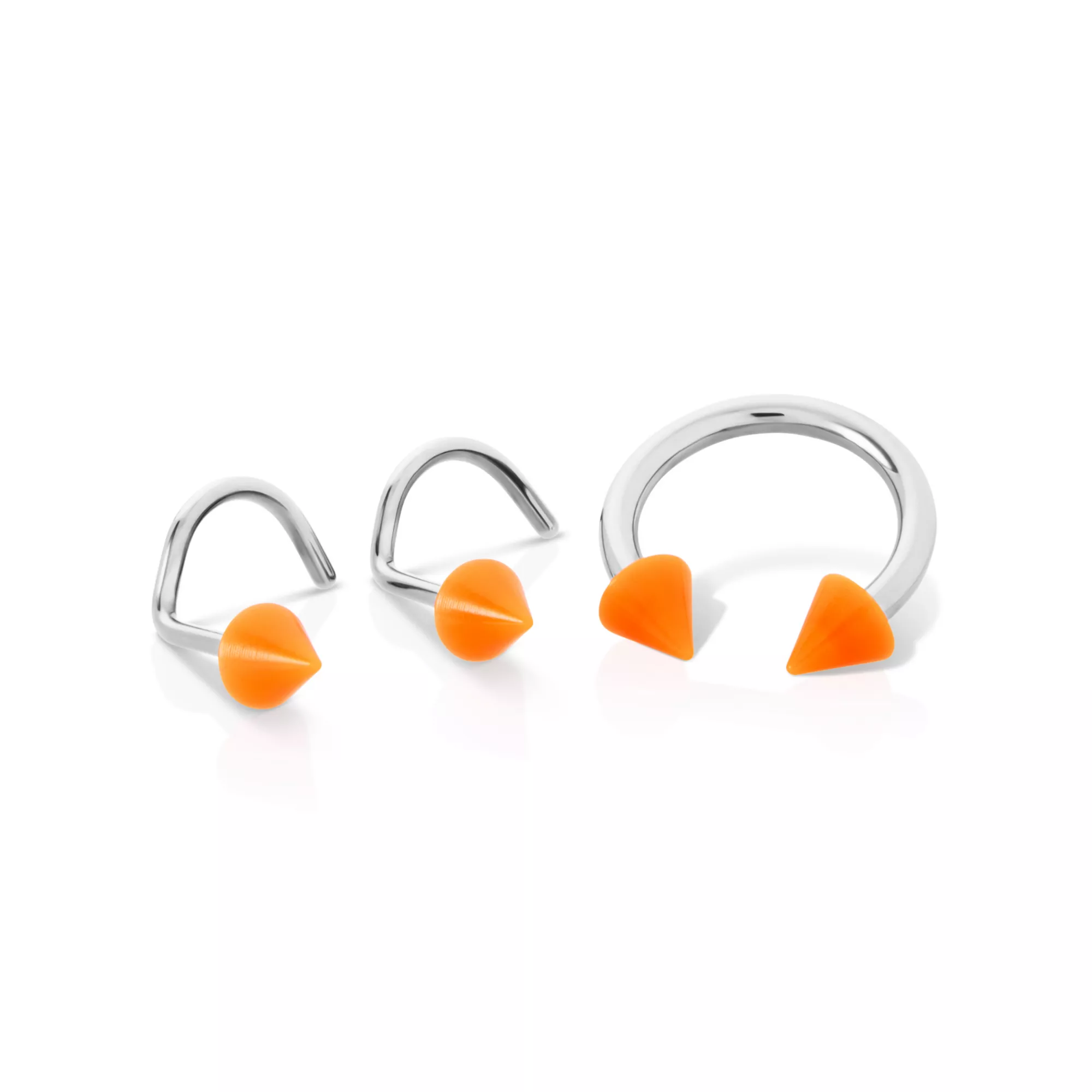 Kayla Malecc Multi-Pack Titanium Horseshoe Ring and Screw Nose Rings with Neon Orange Ends - 3 Pack at Spencer's