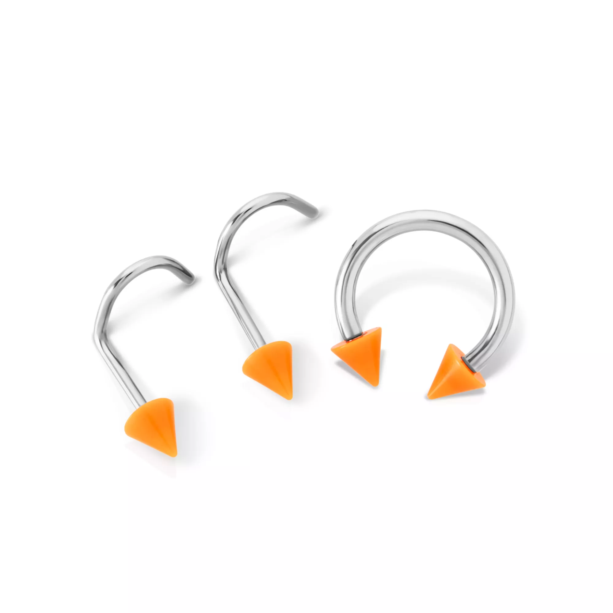 Kayla Malecc Multi-Pack Titanium Horseshoe Ring and Screw Nose Rings with Neon Orange Ends - 3 Pack at Spencer's
