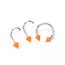 Kayla Malecc Multi-Pack Titanium Horseshoe Ring and Screw Nose Rings with Neon Orange Ends - 3 Pack at Spencer's