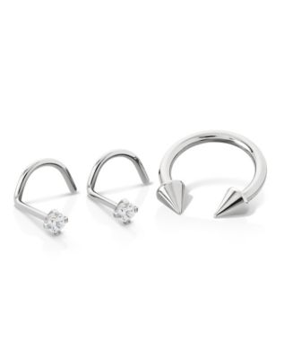 Kayla Malecc Multi-Pack CZ Silvertone Horseshoe Ring and Screw Nose Rings 3 Pack - 18-16 Gauge