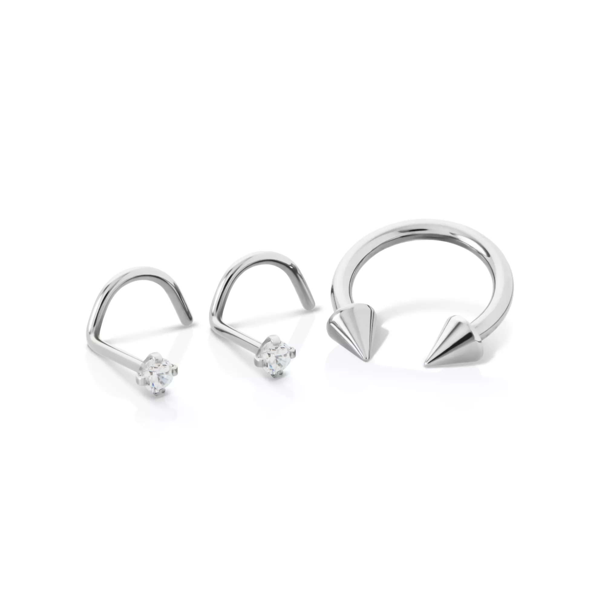 Kayla Malecc Multi-Pack CZ  Titanium Horseshoe Ring and Screw Nose Rings with Silver-Tone Ends - 3 Pack at Spencer's