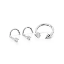 Kayla Malecc Multi-Pack CZ  Titanium Horseshoe Ring and Screw Nose Rings with Silvertone Ends 3 Pack - 20-16 Gauge at Spencer's