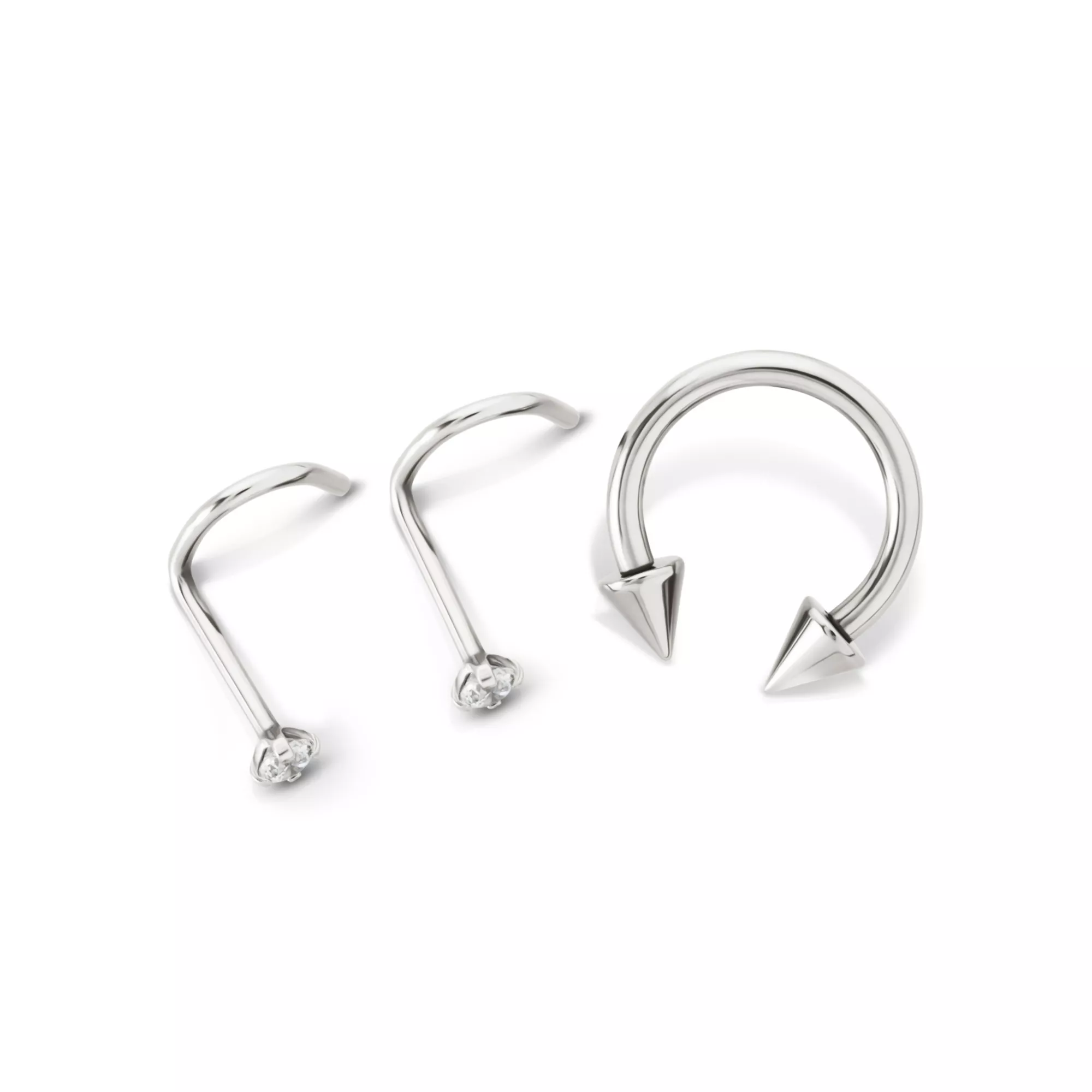 Kayla Malecc Multi-Pack CZ  Titanium Horseshoe Ring and Screw Nose Rings with Silver-Tone Ends - 3 Pack at Spencer's