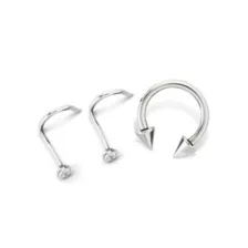 Kayla Malecc Multi-Pack CZ  Titanium Horseshoe Ring and Screw Nose Rings with Silvertone Ends 3 Pack - 20-16 Gauge at Spencer's