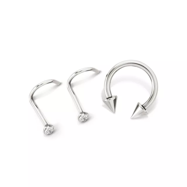 Kayla Malecc Multi-Pack CZ  Titanium Horseshoe Ring and Screw Nose Rings with Silvertone Ends 3 Pack - 20-16 Gauge at Spencer's