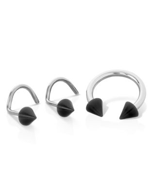 Kayla Malecc Multi-Pack Titanium Horseshoe Ring and Screw Nose Rings with Black Ends 3 Pack - 18-16 Gauge
