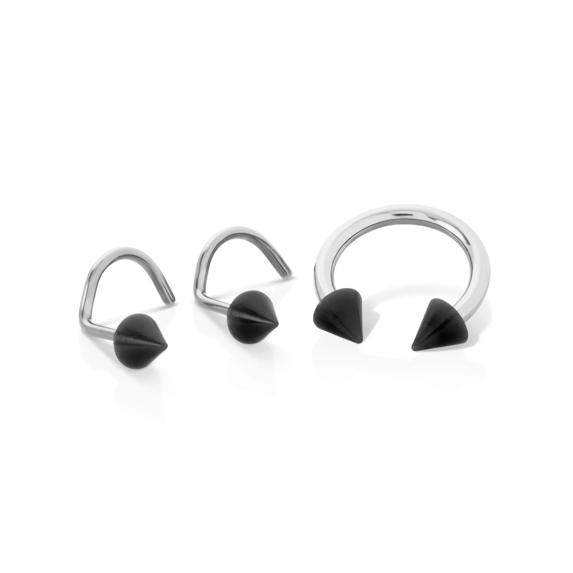 Kayla Malecc Multi-Pack Titanium Horseshoe Ring and Screw Nose Rings with Black Ends - 3 Pack at Spencer's