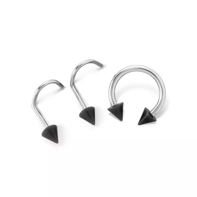 Kayla Malecc Multi-Pack Titanium Horseshoe Ring and Screw Nose Rings with Black Ends 3 Pack - 20-16 Gauge at Spencer's