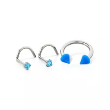 Kayla Malecc Multi-Pack CZ Titanium Horseshoe and Screw Nose Rings with Blue Ends 3 Pack - 20-16 Gauge at Spencer's