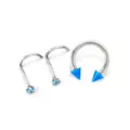 Kayla Malecc Multi-Pack CZ Titanium Horseshoe and Screw Nose Rings with Blue Ends 3 Pack - 20-16 Gauge at Spencer's
