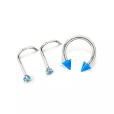 Kayla Malecc Multi-Pack CZ Titanium Horseshoe and Screw Nose Rings with Blue Ends 3 Pack - 20-16 Gauge at Spencer's