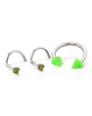 Kayla Malecc Multi-Pack CZ Neon Green Horseshoe Ring and Screw Nose Rings 3 Pack - 18-16 Gauge