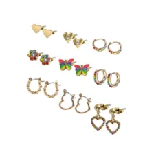 Multi-Pack Rainbow Heart Earrings - 9 Pack at Spencer's