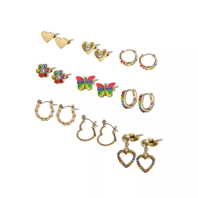 Multi-Pack Rainbow Heart Earrings - 9 Pack at Spencer's