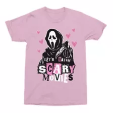Pink Ghost Face Let's Watch Scary Movies T Shirt at Spencer's