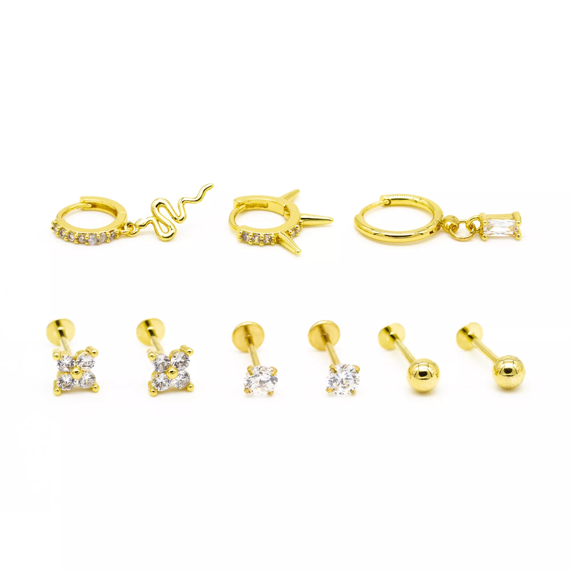 Multi-Pack CZ Goldtone Snake Hoop and Stud Cartilage Earrings - 9 Pack at Spencer's