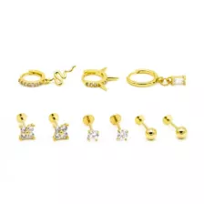 Multi-Pack CZ Goldtone Snake Hoop and Stud Cartilage Earrings - 9 Pack at Spencer's