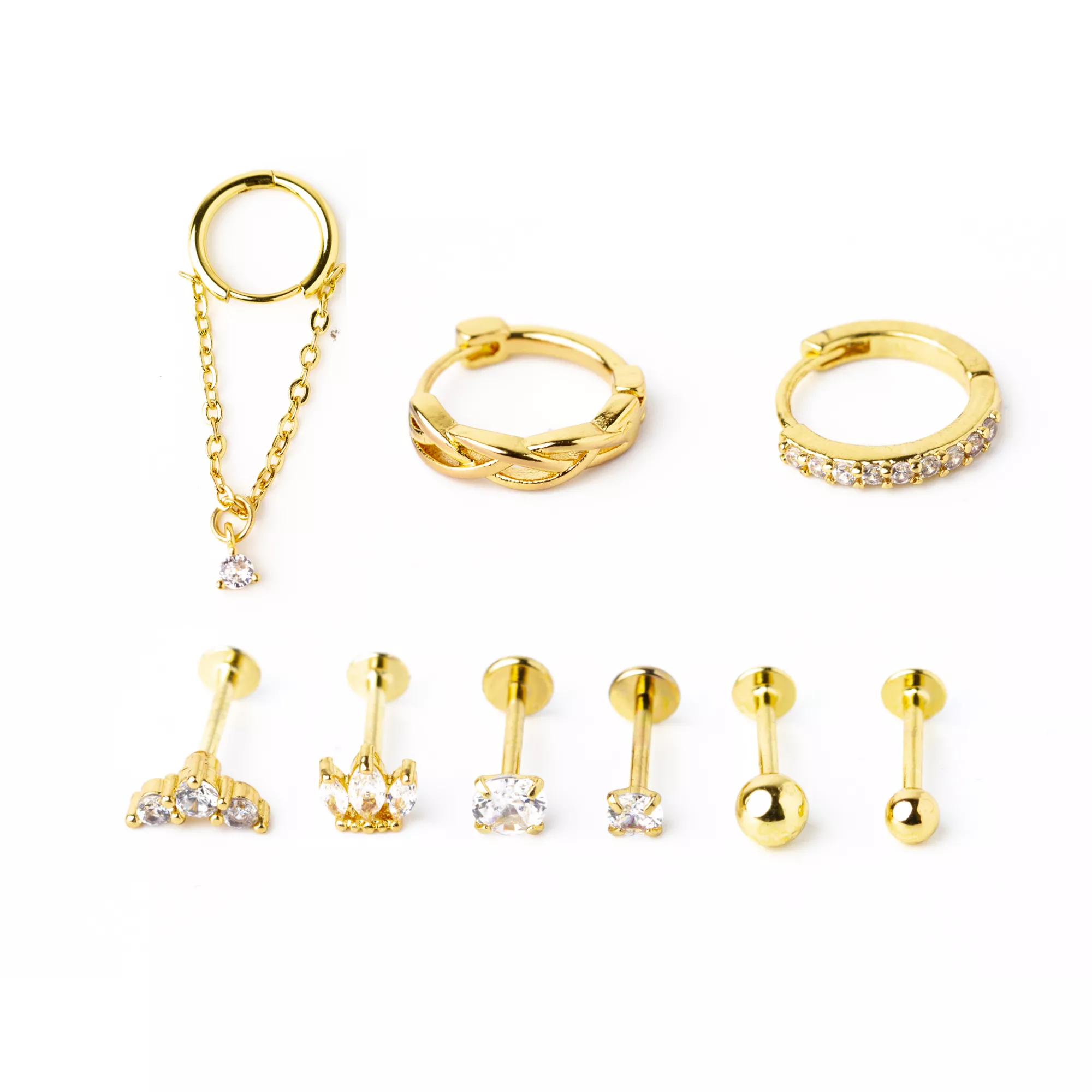 Multi-Pack Goldtone CZ Cartilage Earrings 9 Pack - 18 Gauge at Spencer's