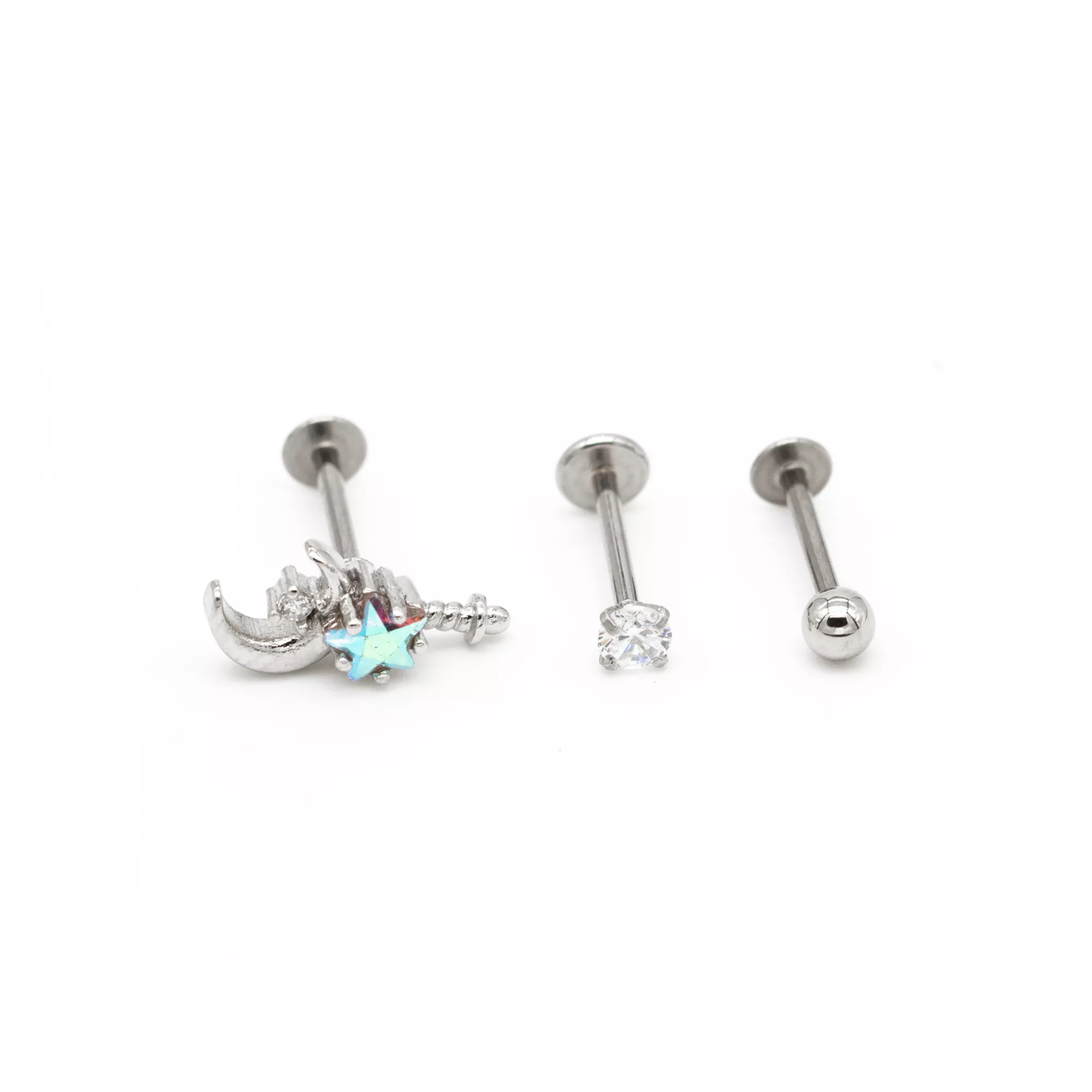 Multi-Pack CZ Moon and Star Flatback Earrings - 3 Pack at Spencer's