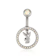 CZ Playboy Bunny Circle Belly Ring - 14 Gauge at Spencer's