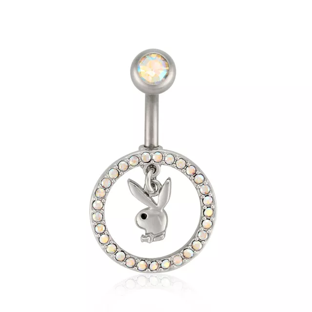 CZ Playboy Bunny Circle Belly Ring - 14 Gauge at Spencer's