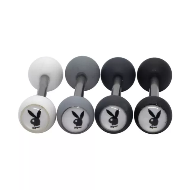 Multi-Pack Grayscale Playboy Bunny Head Barbells 4 Pack - 14 Gauge