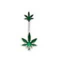 Glitter Weed Leaf Titanium Belly Ring - 14 Gauge at Spencer's