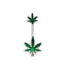Glitter Weed Leaf Titanium Belly Ring - 14 Gauge at Spencer's