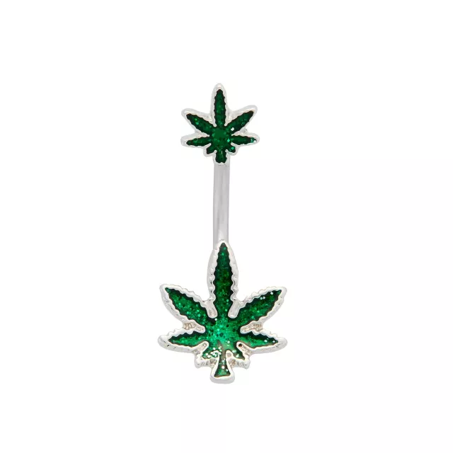 Glitter Weed Leaf Titanium Belly Ring - 14 Gauge at Spencer's