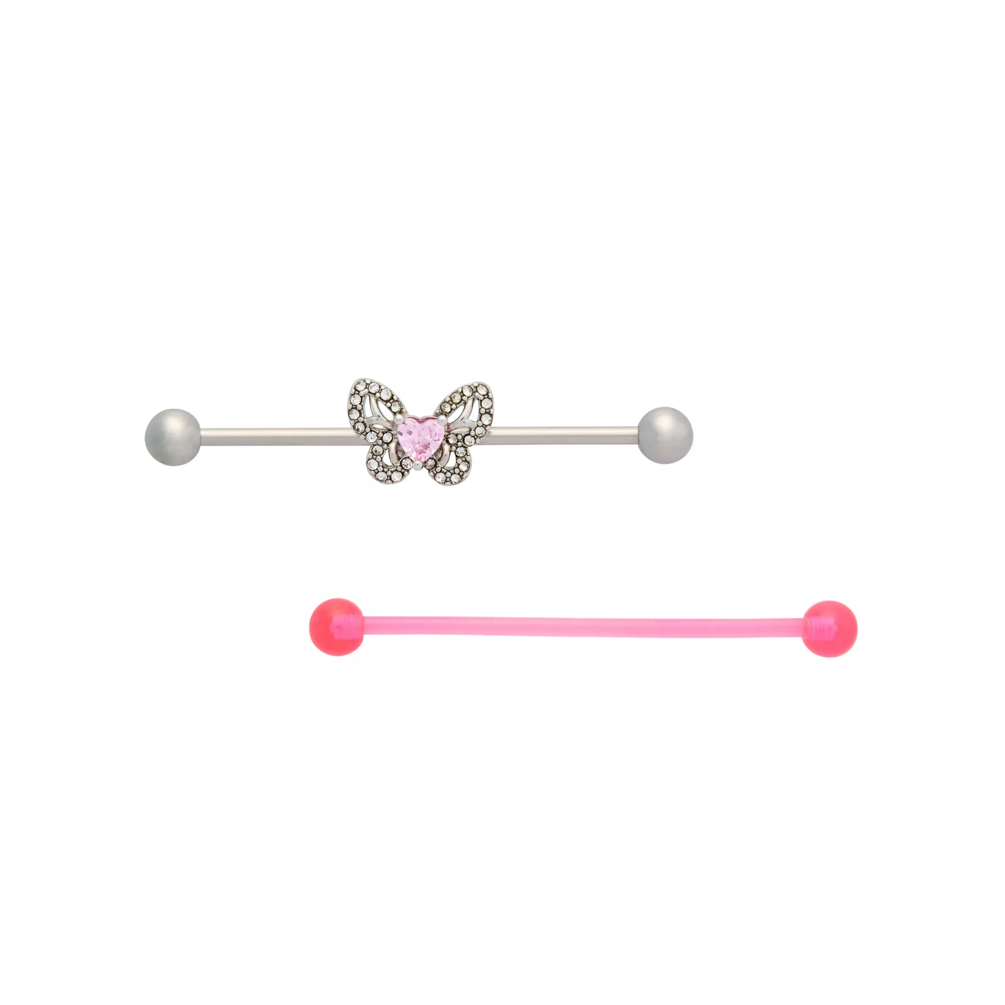Multi-Pack CZ Pink Butterfly Industrial Barbells 2 Pack - 14 Gauge