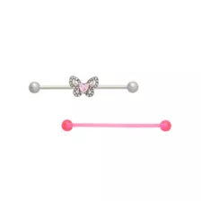 Multi-Pack CZ Pink Butterfly Industrial Barbells 2 Pack - 14 Gauge at Spencer's
