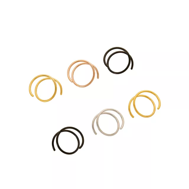 Multi-Pack Black and Goldtone Spiral Double Hoop Nose Rings 6 Pack - 20 Gauge