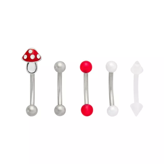 Multi-Pack Titanium Mushroom Curved Barbells and Retainer 5 Pack - 16 Gauge at Spencer's