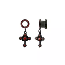 CZ Black and Red Heart Cross Dangle Tunnels at Spencer's