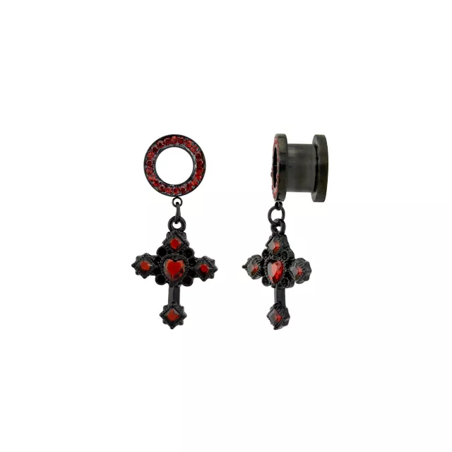 CZ Black and Red Heart Cross Dangle Tunnels at Spencer's