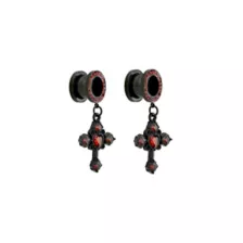 CZ Black and Red Heart Cross Dangle Tunnels at Spencer's