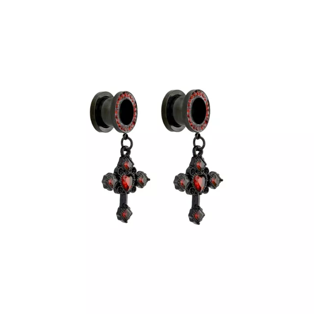 CZ Black and Red Heart Cross Dangle Tunnels at Spencer's