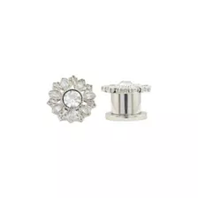 CZ Silvertone Titanium Flower Screw Fit Plugs at Spencer's