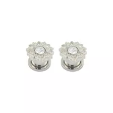 CZ Silvertone Titanium Flower Screw Fit Plugs at Spencer's