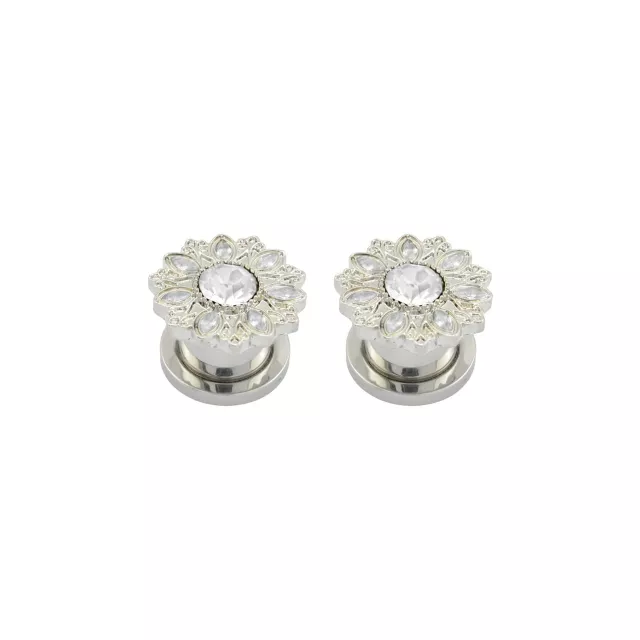 CZ Silvertone Titanium Flower Screw Fit Plugs at Spencer's