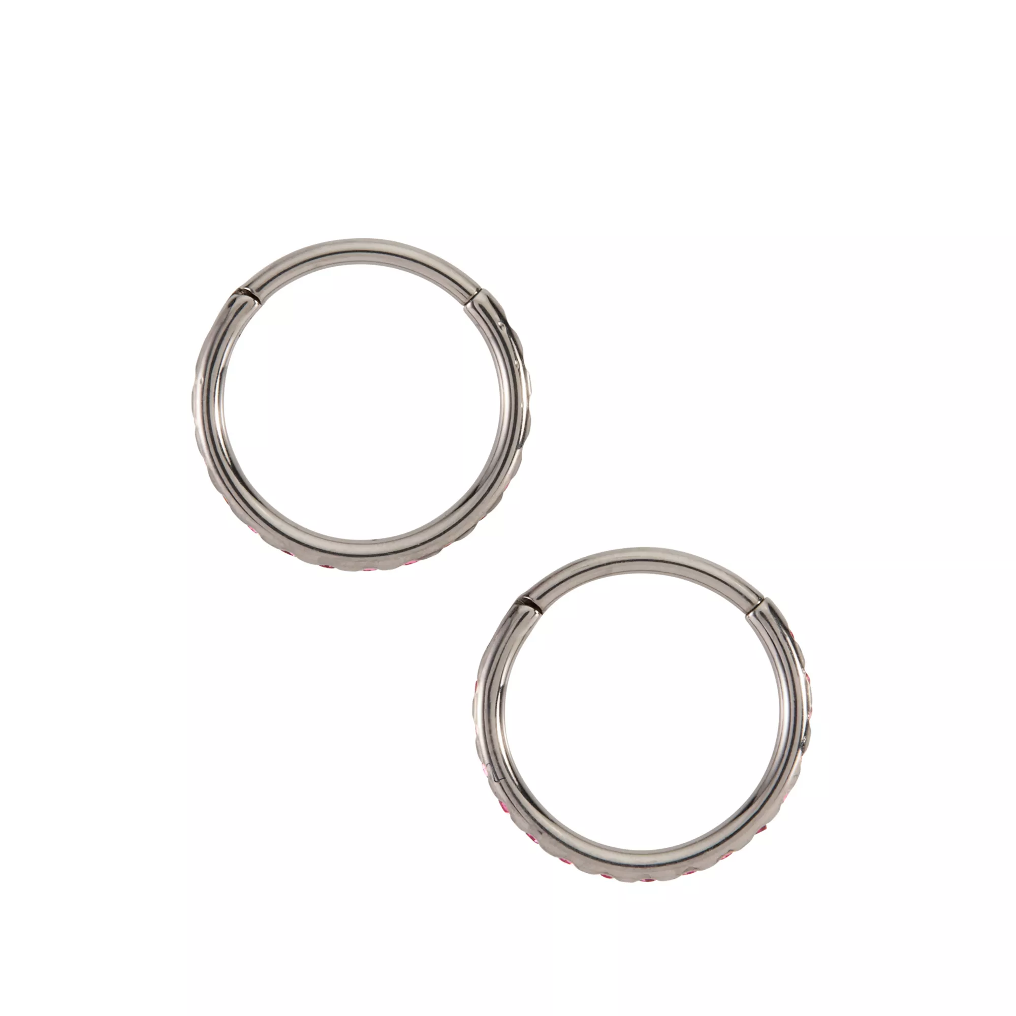 Pink CZ Silver-Plated Titanium Hinged Hoop Earrings at Spencer's
