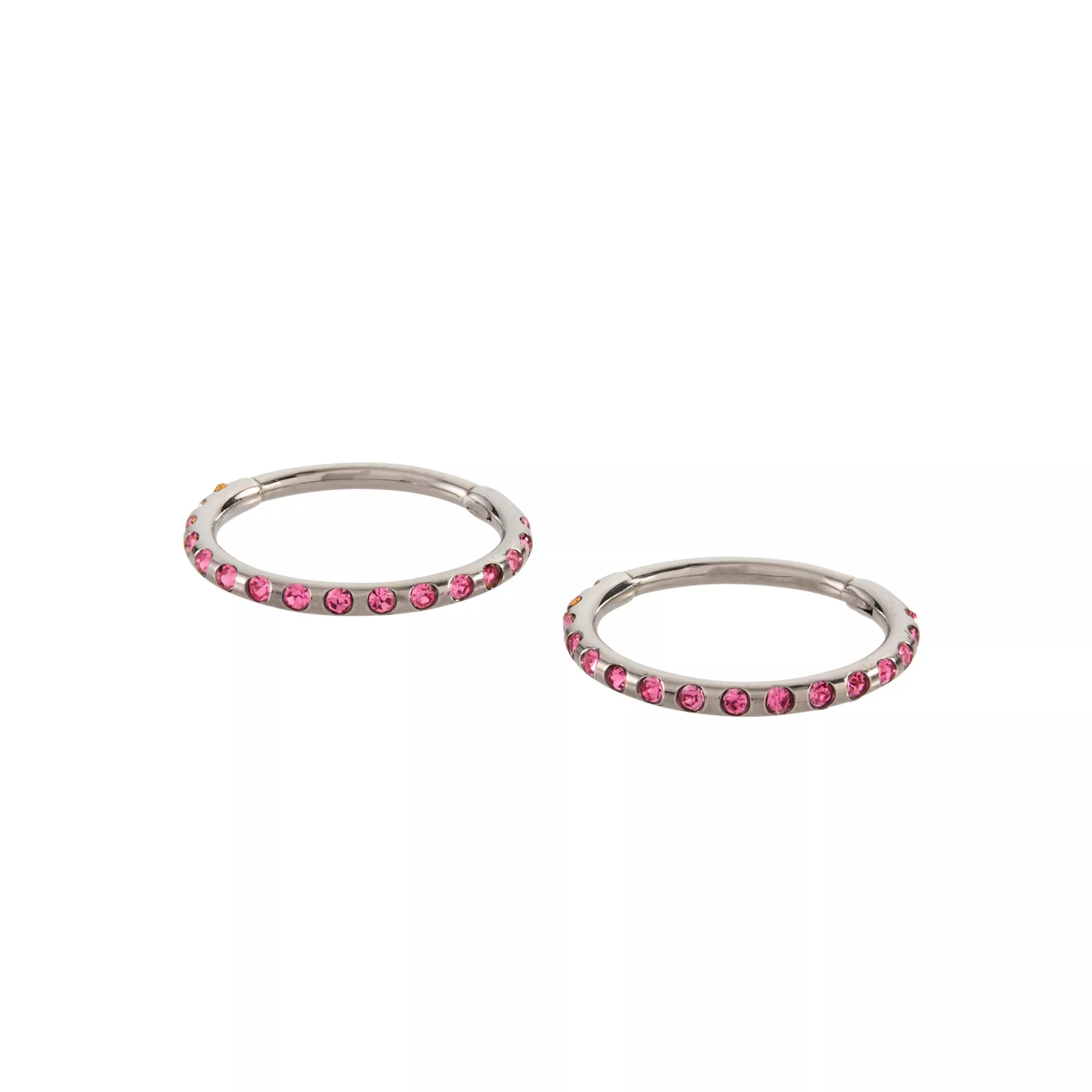Pink CZ Silver-Plated Titanium Hinged Hoop Earrings at Spencer's