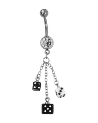 CZ Chain Dice Titanium Dangle Belly Ring - 14 Gauge