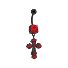 Red CZ Black Cross Titanium Dangle Belly Ring - 14 Gauge at Spencer's